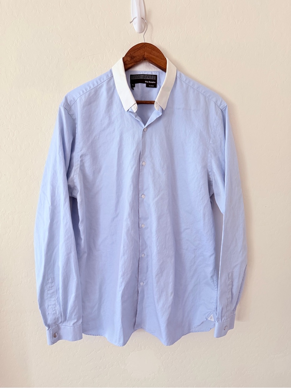 The Kooples Men’s XL Blue Cotton Shirt White Contrast Collar Classic Fit